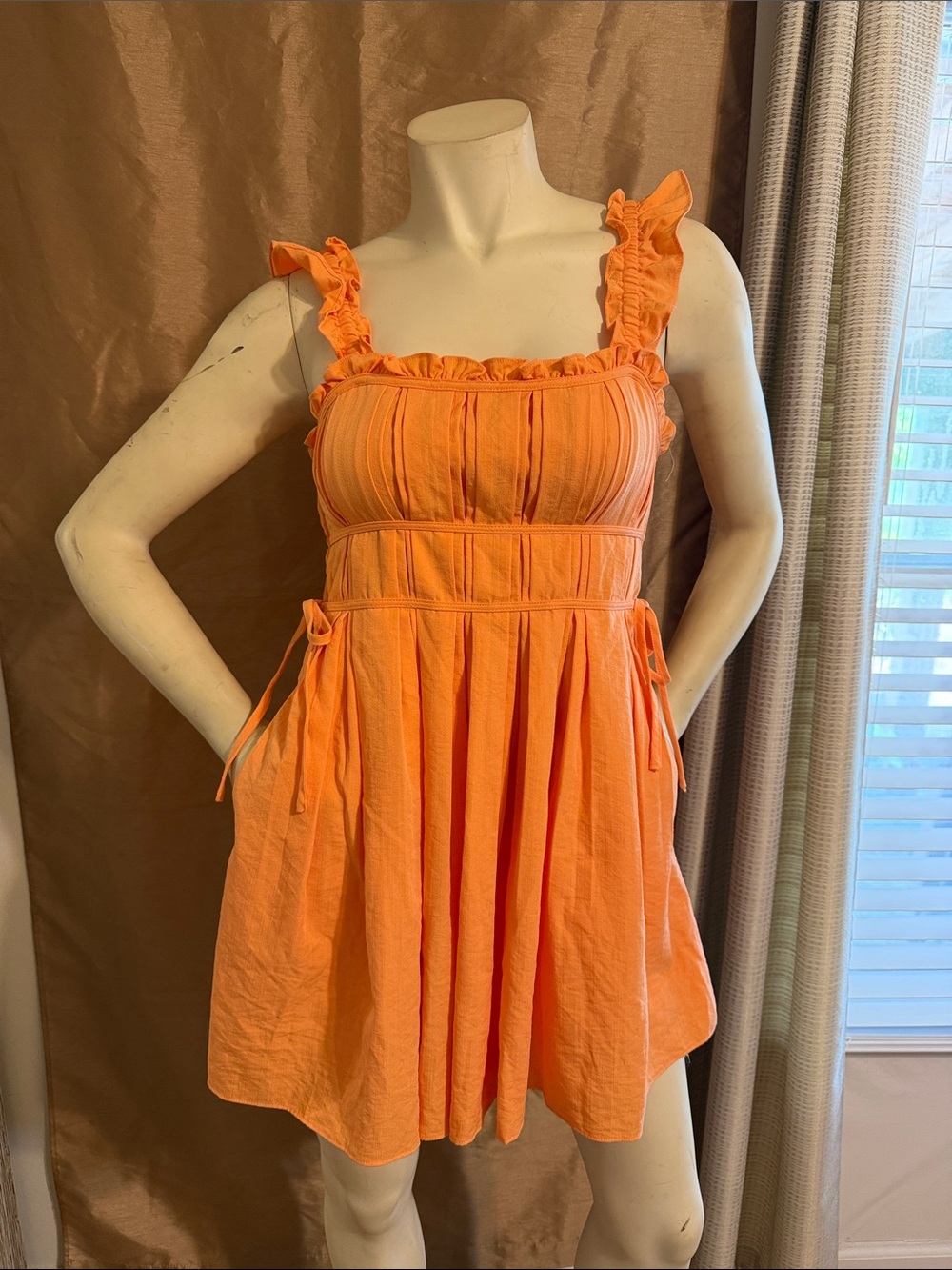 Mustard Seed Orange Ruffle-Trim Mini Sundress